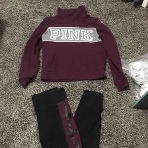 Pink leggings and Pink Cowl Neck Hoodie Set